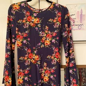 Navy blue floral long sleeved dress